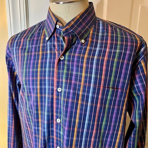 EUC Peter Millar Weekender Finish Plaid Check Button Down Shirt Size LARGE - Picture 2 of 2